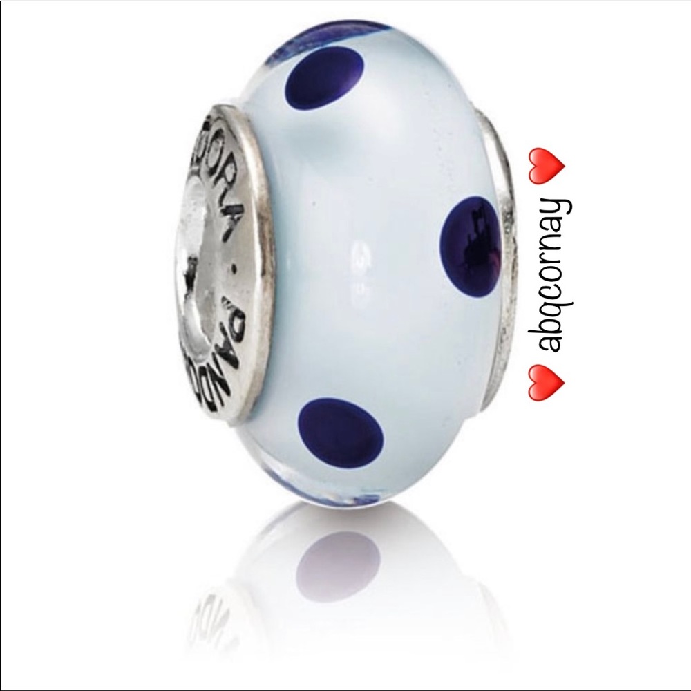 EUC Pandora 790610 Sterling Silver Blue Murano Glass Polka Dot Bead